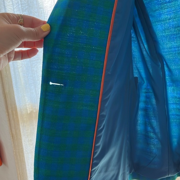 J. Crew green and teal checkered blazer with orange piping - Picture 4 of 6